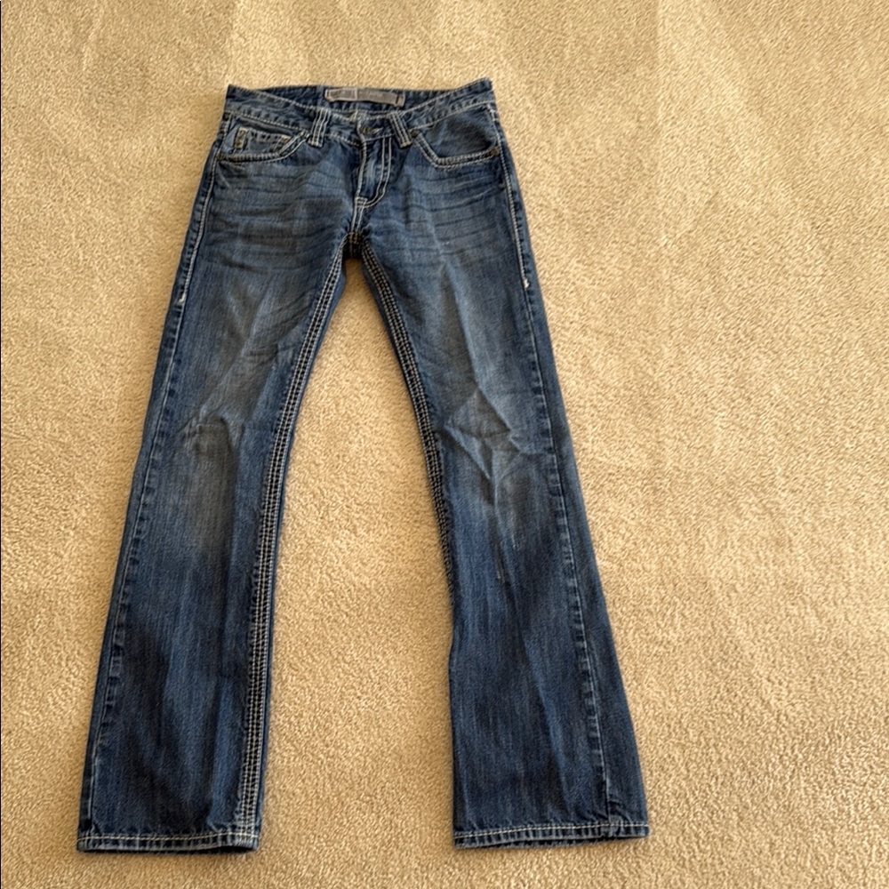 Classic Blue Bootcut Jeans with Traditional Stitching